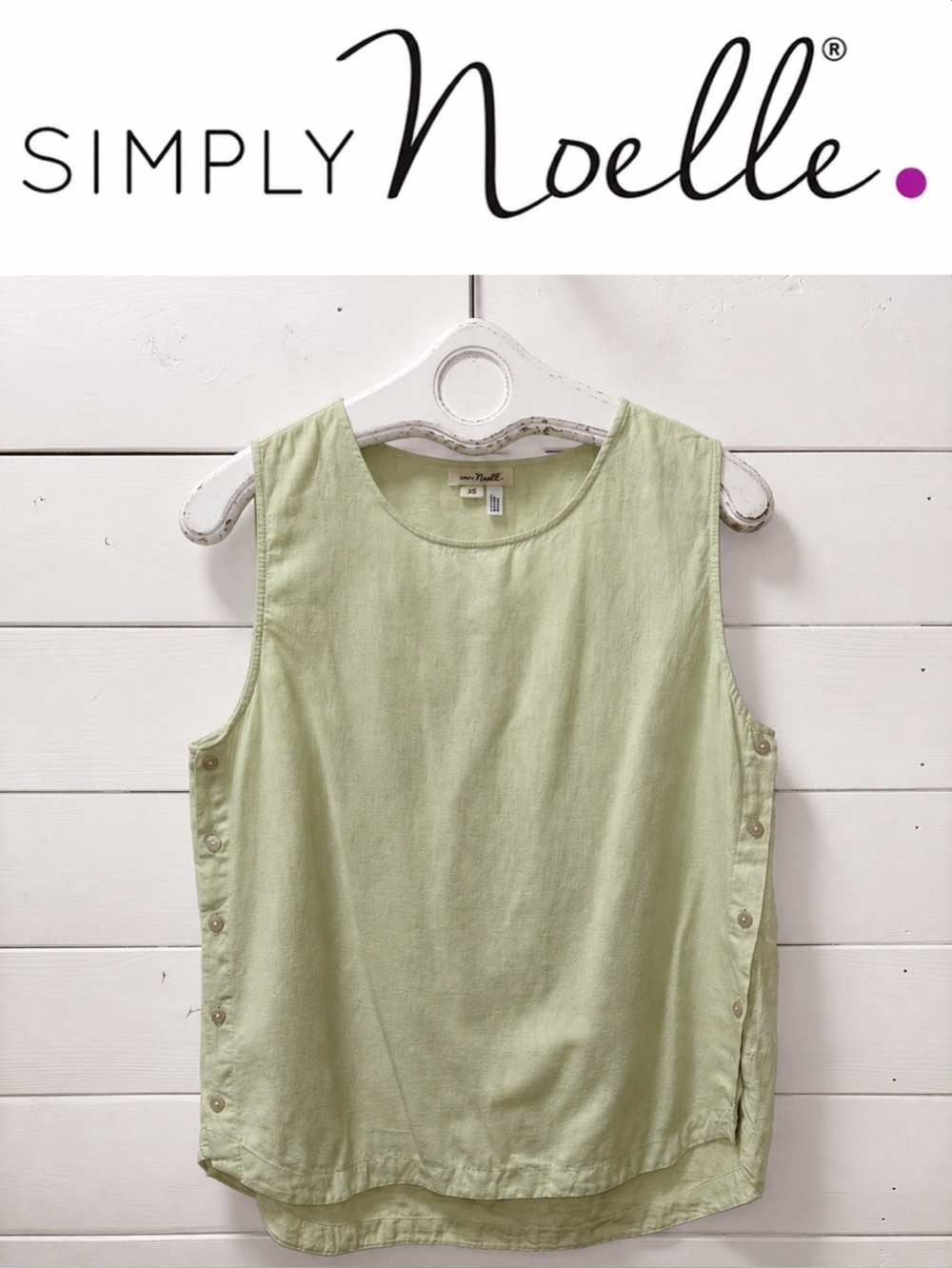 Simply Noelle Cotton Linen Sleeveless Top Soft Green Size S/M